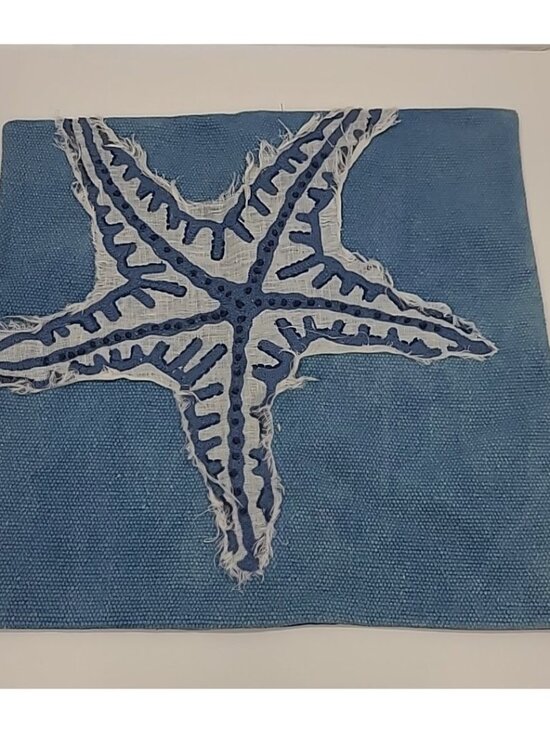 Pottery Barn Other - Pottery Barn Blue Starfish Throw Pillowcase 20x20 Embroidered Applique Coastal